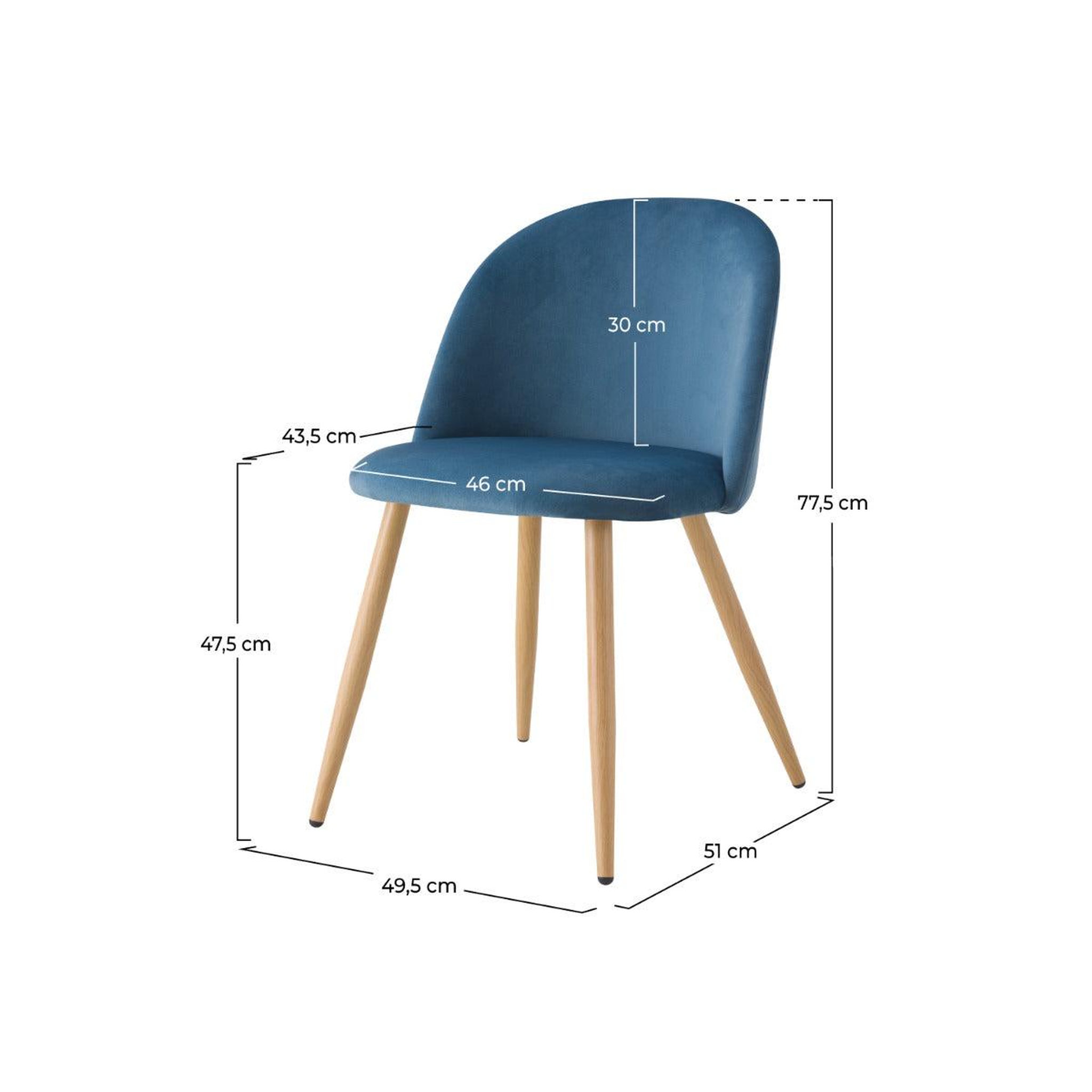 Voir la diapositive 4 : MAISON PAVANE Lot de 2 chaises en velours bleu et pieds en métal-cozy