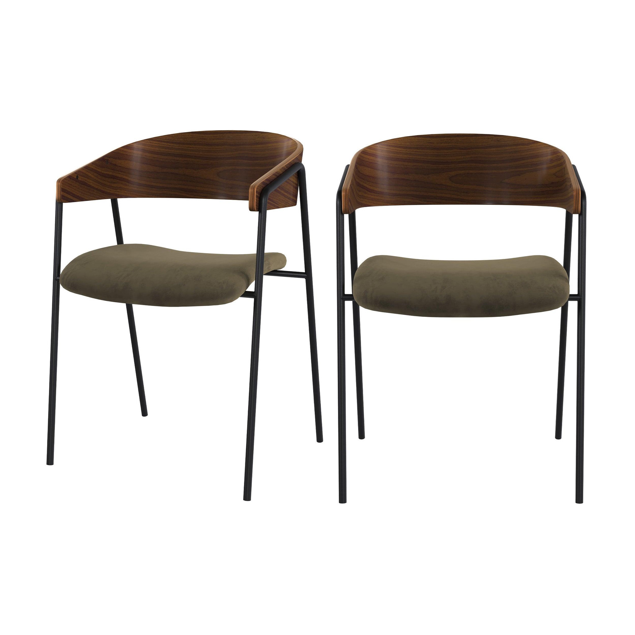 MAISON PAVANE Lot de 2 chaises en velours vert kaki et bois de noyer-esmée
