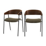 MAISON PAVANE Lot de 2 chaises en velours vert kaki et bois de noyer-Esmée