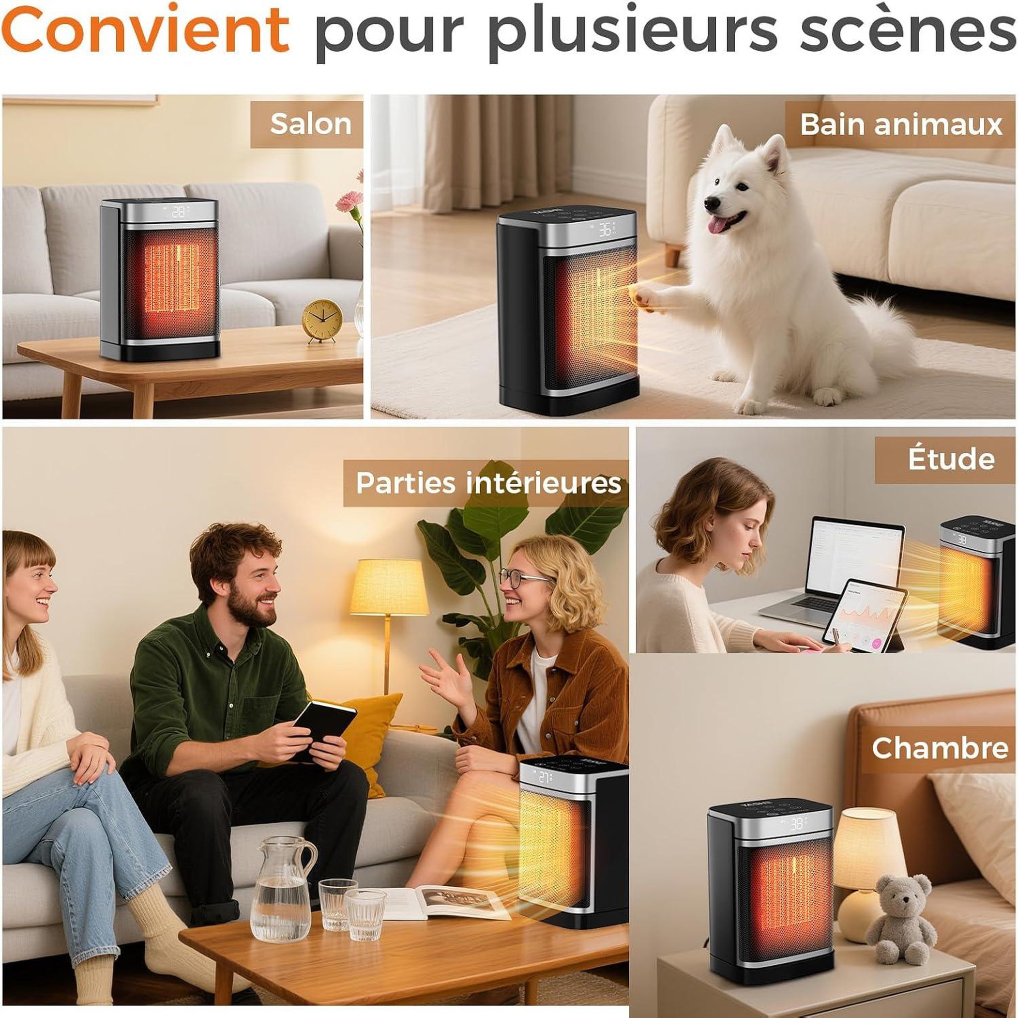 Voir la diapositive 6 : YASHE Chauffage soufflant 1500 W, thermostat, télécommande