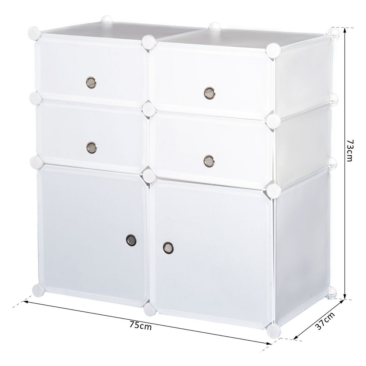 HOMCOM Armoire étagère à chaussures 3 niveaux 6 compartiments plastique + autocollants décoratifs 75L x 37l x 73H cm blanc