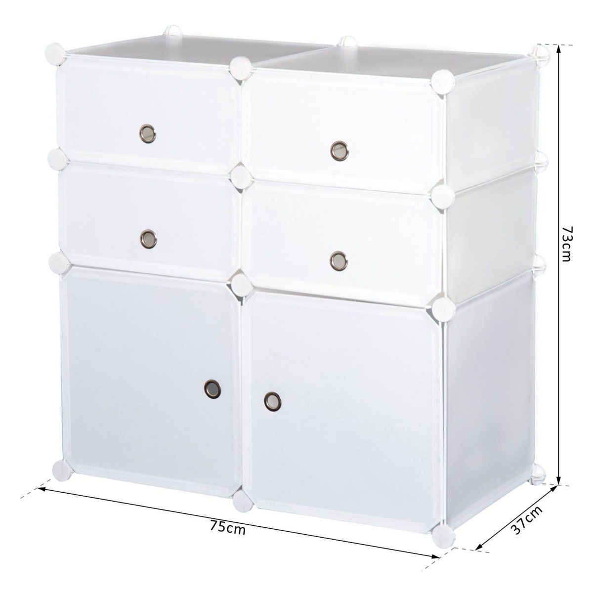 HOMCOM Armoire étagère à chaussures 3 niveaux 6 compartiments plastique + autocollants décoratifs 75L x 37l x 73H cm blanc
