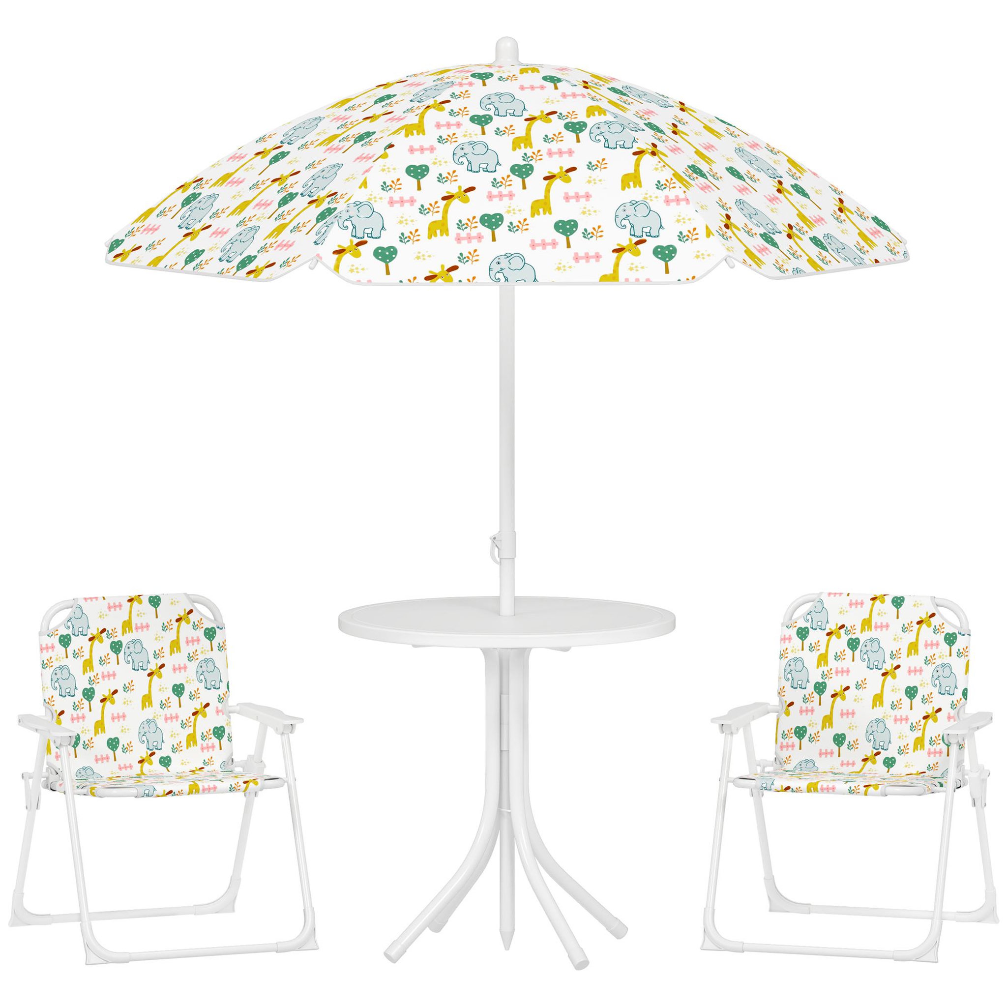 OUTSUNNY Ensemble salon de jardin enfant pliable 2 places 4 pièces motif vie de la savane blanc