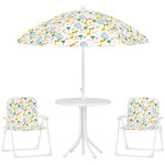 OUTSUNNY Ensemble salon de jardin enfant pliable 2 places 4 pièces motif vie de la savane blanc