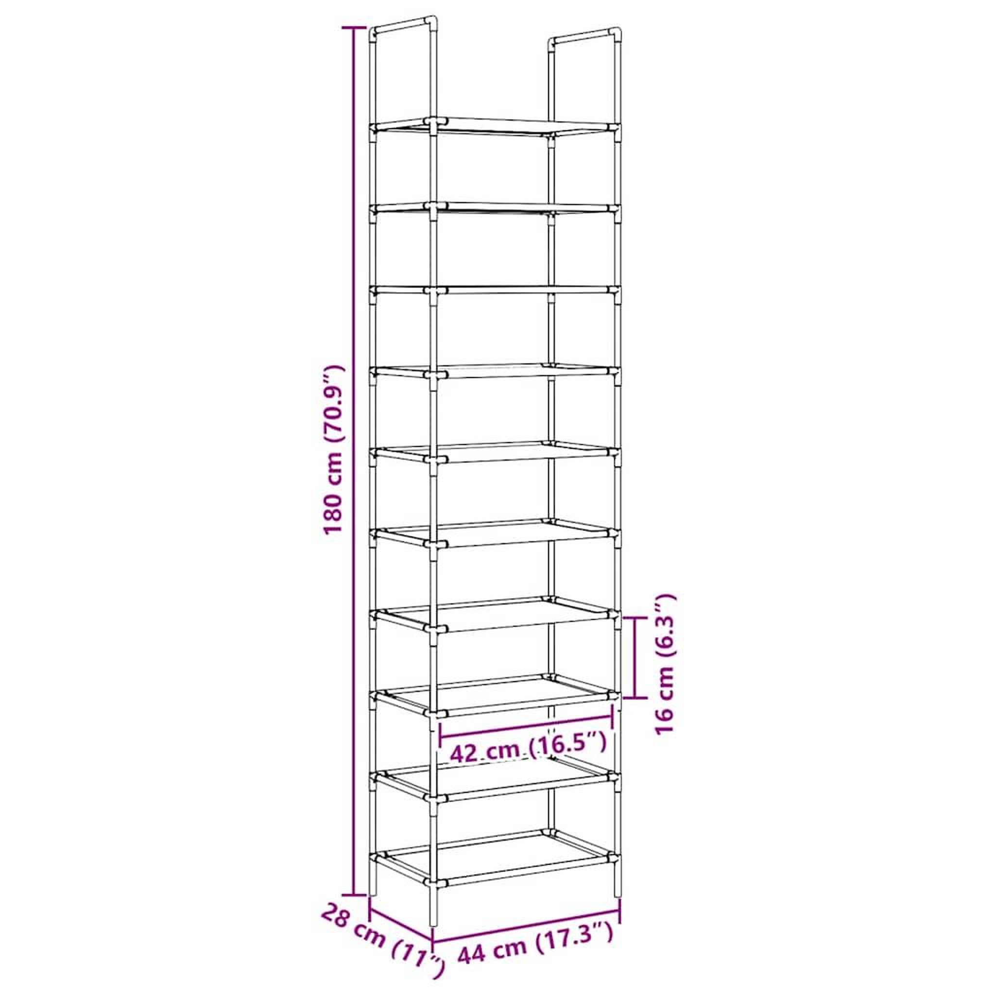 Voir la diapositive 6 : VIDAXL Etagere a chaussures 10 niveaux 44x28x180 cm tissu non-tisse