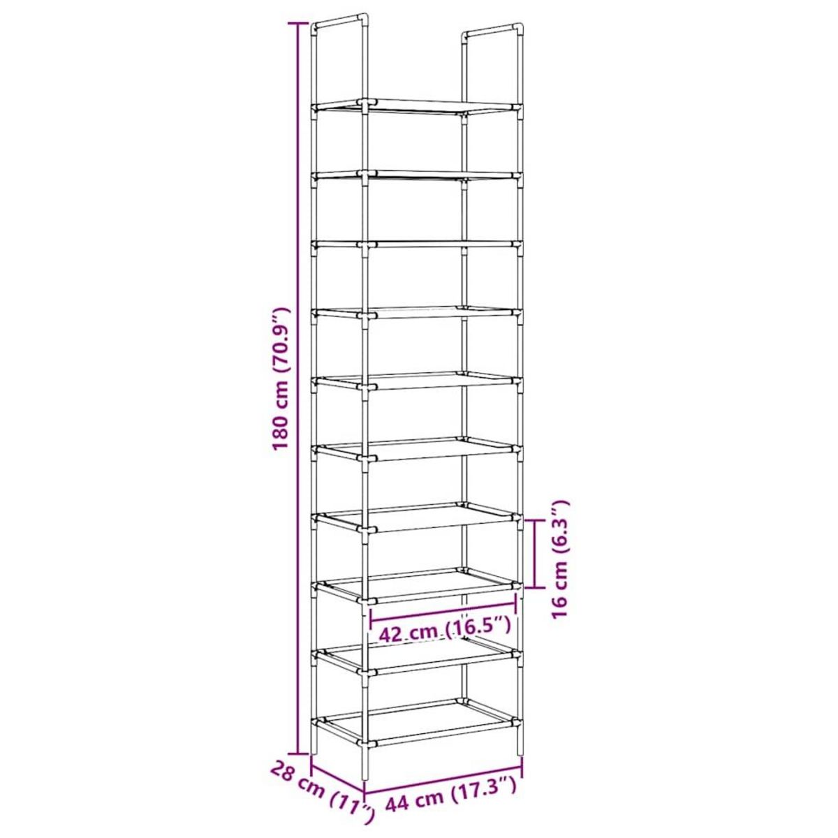 VIDAXL Etagere a chaussures 10 niveaux 44x28x180 cm tissu non-tisse
