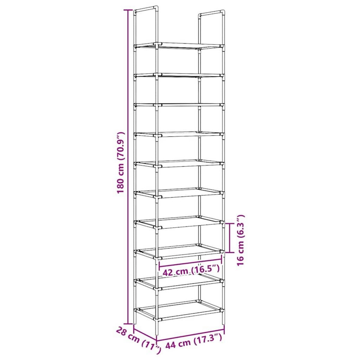 VIDAXL Etagere a chaussures 10 niveaux 44x28x180 cm tissu non-tisse