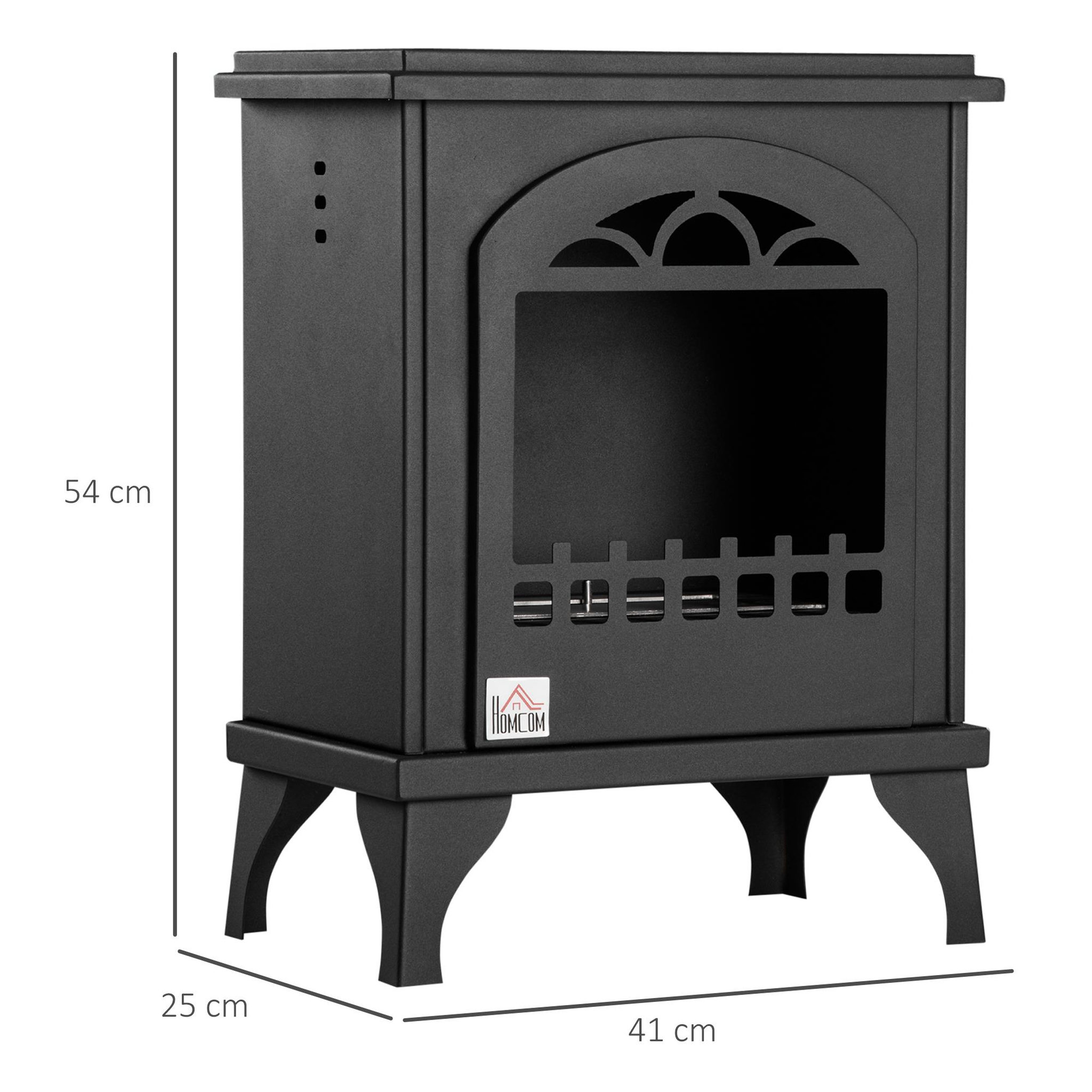 Voir la diapositive 3 : HOMCOM Cheminée bioéthanol sur pieds style néo-rétro poêle 1 brûleur 1,5 L dim. 41L x 25l x 54H cm couverture 20-25 m² noir