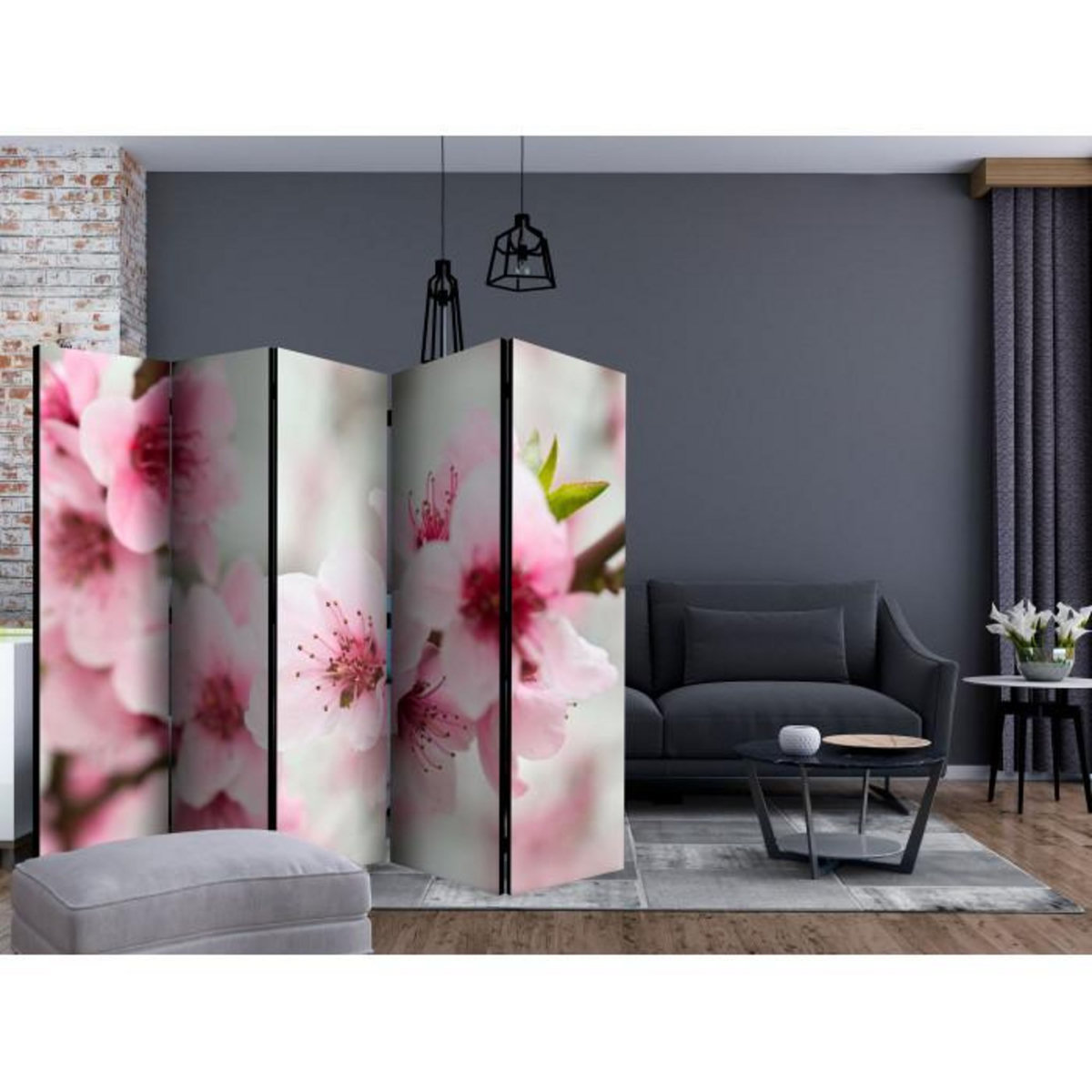 Paris Prix Paravent 5 Volets  Spring Blooming Tree Pink Flowers  172x225cm