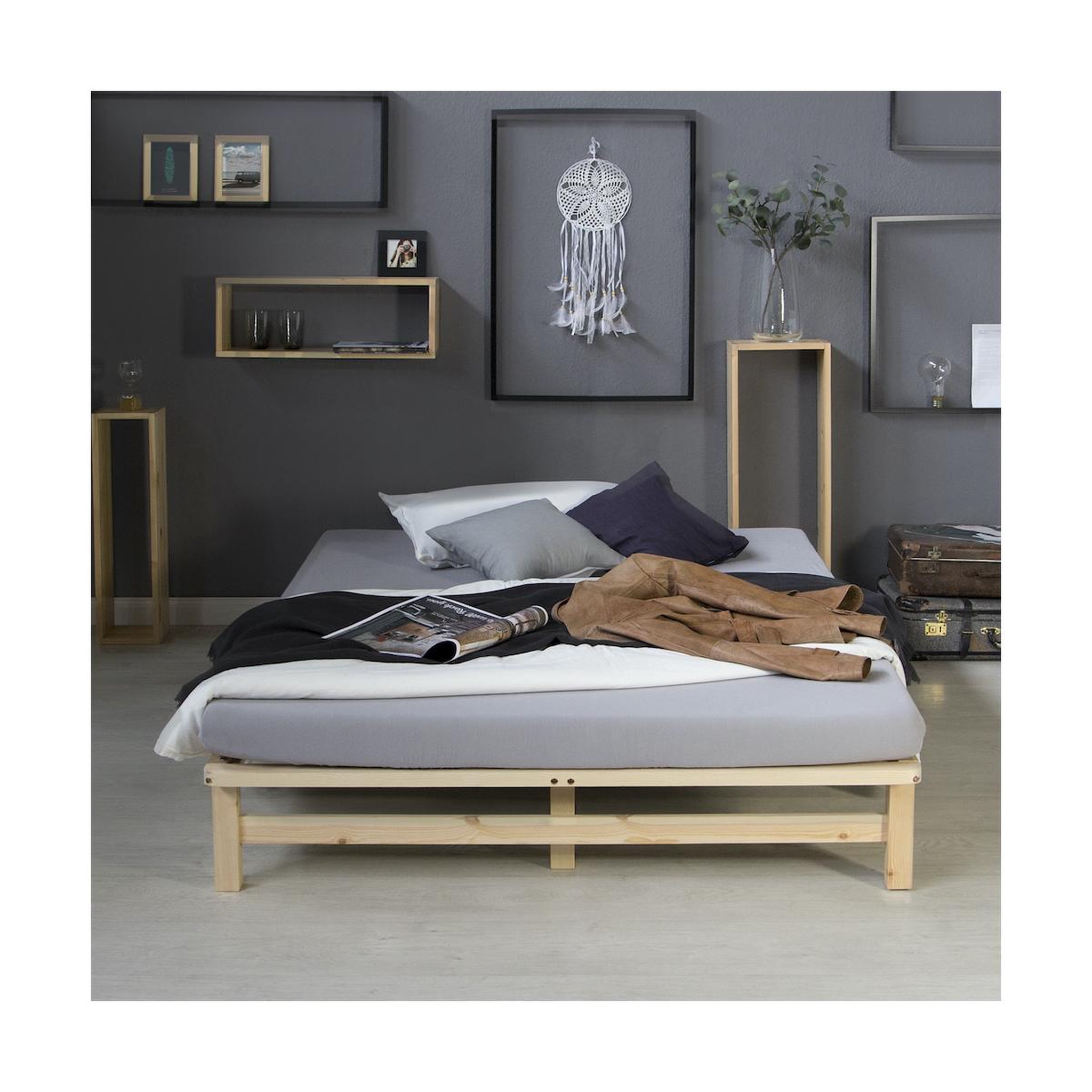 Voir la diapositive 2 : HomeStyle4U Lit Double Futon 140x200 cm en bois massif