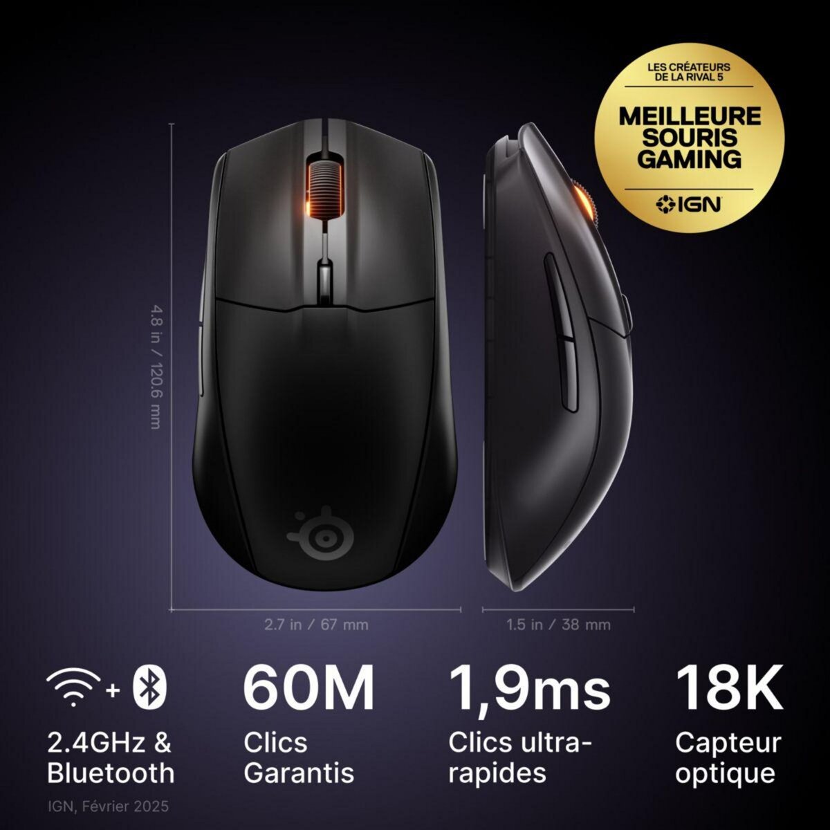 STEEL SERIES Souris Gamer Sans Fil Rival 3 WL Gen 2 Noir