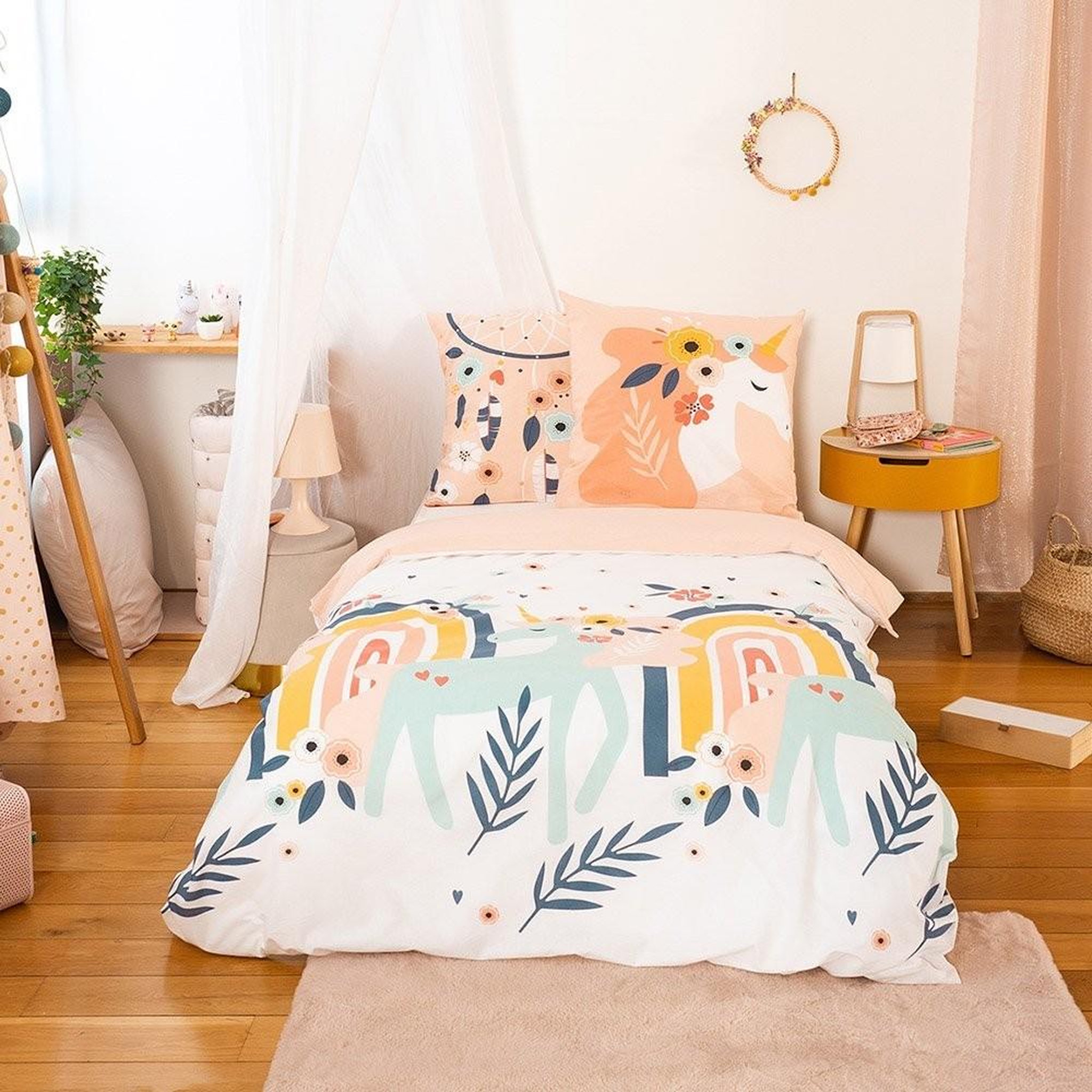 COTE DECO Housse de couette 140x200 Prunellia + taie 100% coton 57 fils