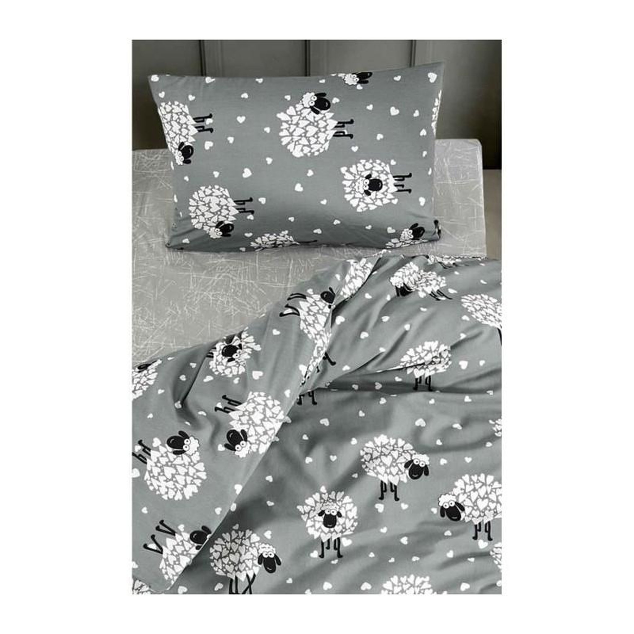 Voir la diapositive 4 : GENERIQUE Parure de lit - 1 housse de couette 220 x 240 cm + 2 taies d'oreiller 60 x 60 cm - 65% coton, 35% polyester - Gris