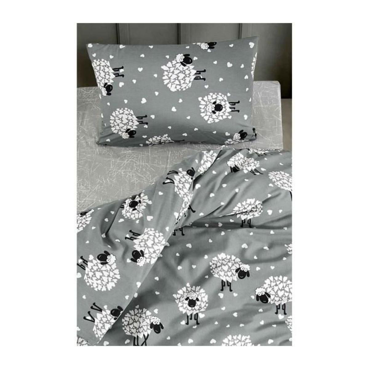 GENERIQUE Parure de lit - 1 housse de couette 220 x 240 cm + 2 taies d'oreiller 60 x 60 cm - 65% coton, 35% polyester - Gris