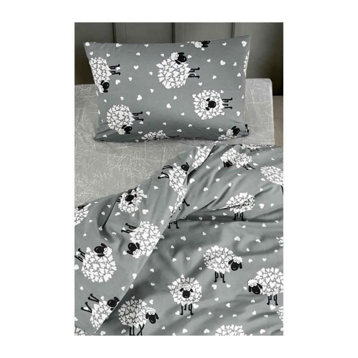GENERIQUE Parure de lit - 1 housse de couette 220 x 240 cm + 2 taies d'oreiller 60 x 60 cm - 65% coton, 35% polyester - Gris
