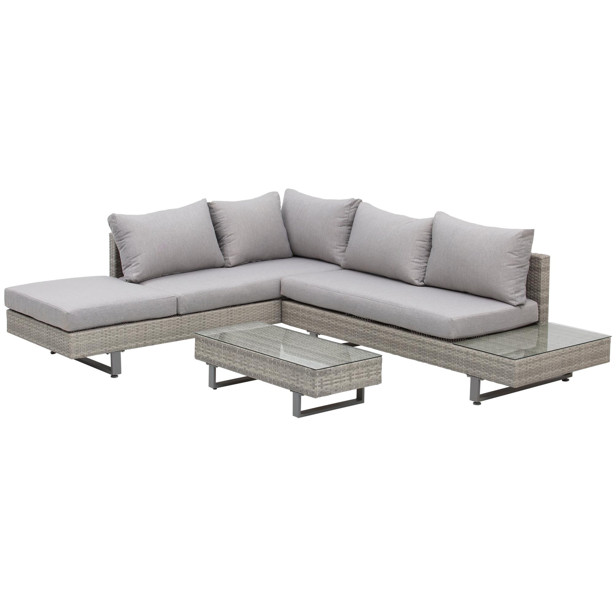 OUTSUNNY Ensemble salon de jardin d'angle 5 places design contemporain coussins déhoussables table basse acier époxy résine tressée grise