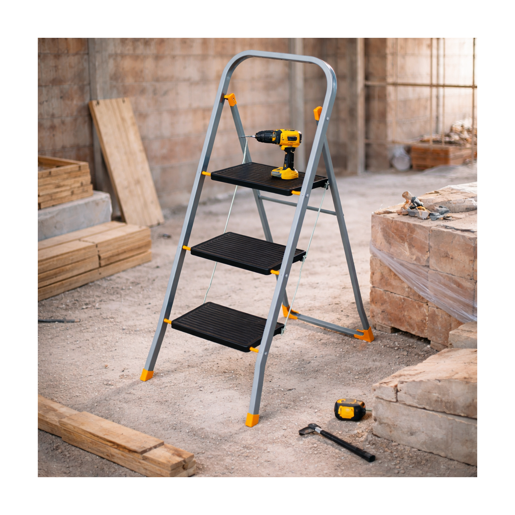 Voir la diapositive 4 : INTEC Escabeau 3 marches pliable charge 150kg marche pied anti-dérapant bricolage maison chantier intec