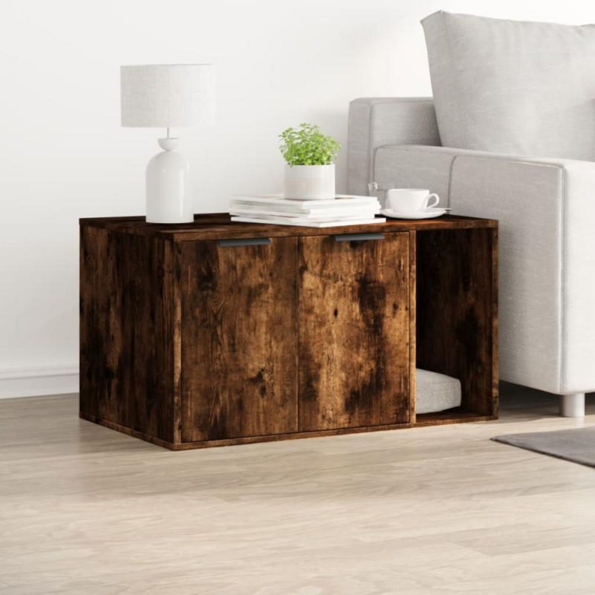 VIDAXL Meuble de bac à litière pour chat chêne fumé bois d ingénierie