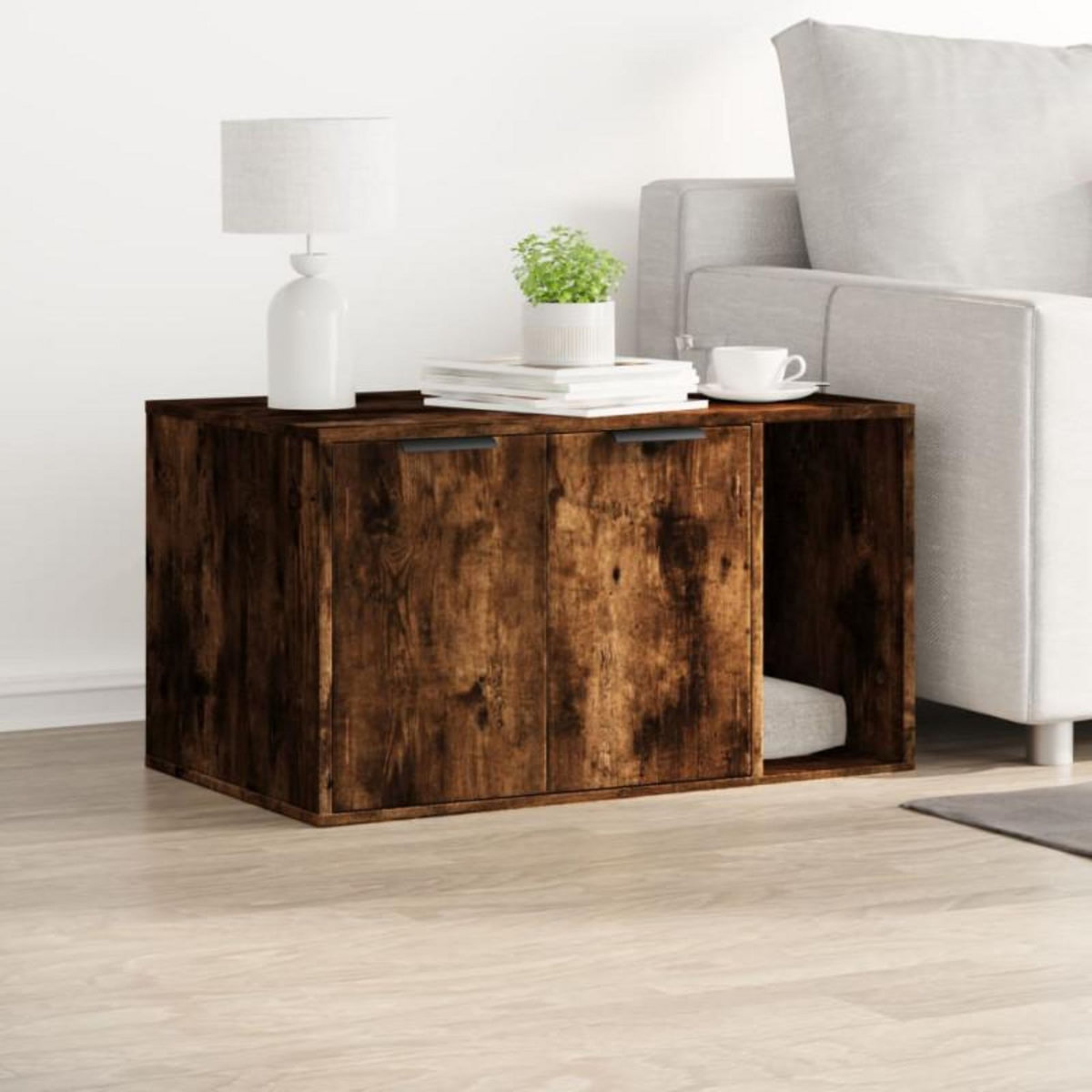 VIDAXL Meuble de bac à litière pour chat chêne fumé bois d ingénierie