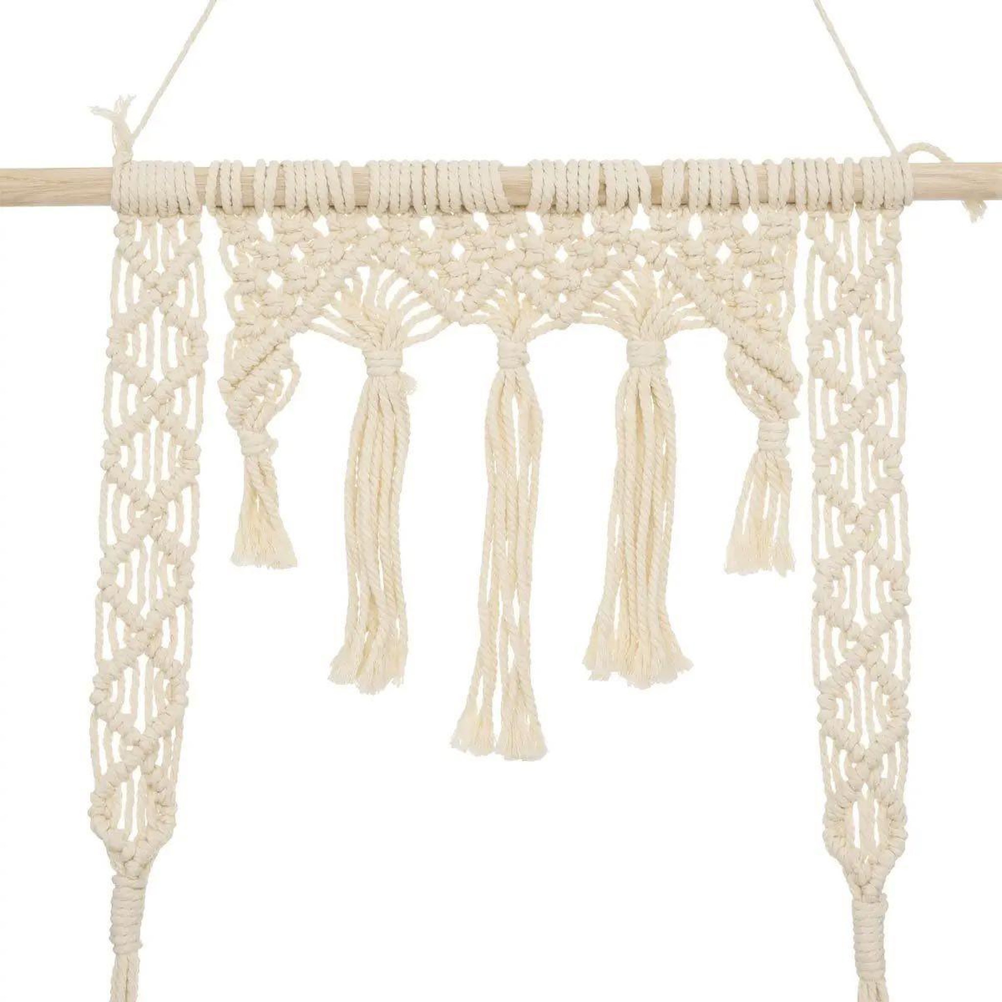 Voir la diapositive 2 : ATMOSPHERA Étagère murale en bois  macramé  80cm ivoire