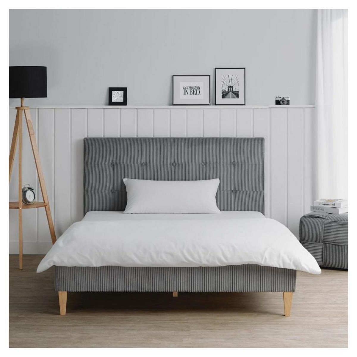 HomeStyle4U Lit 2 Places 140x200 cm avec Matelas gris