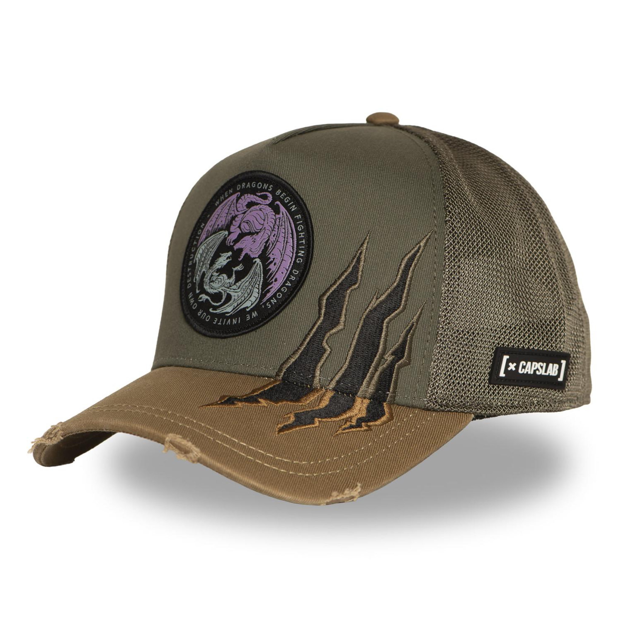 CAPSLAB Casquette trucker premium avec filet et patch House of the Dragons. Coloris disponibles : Vert