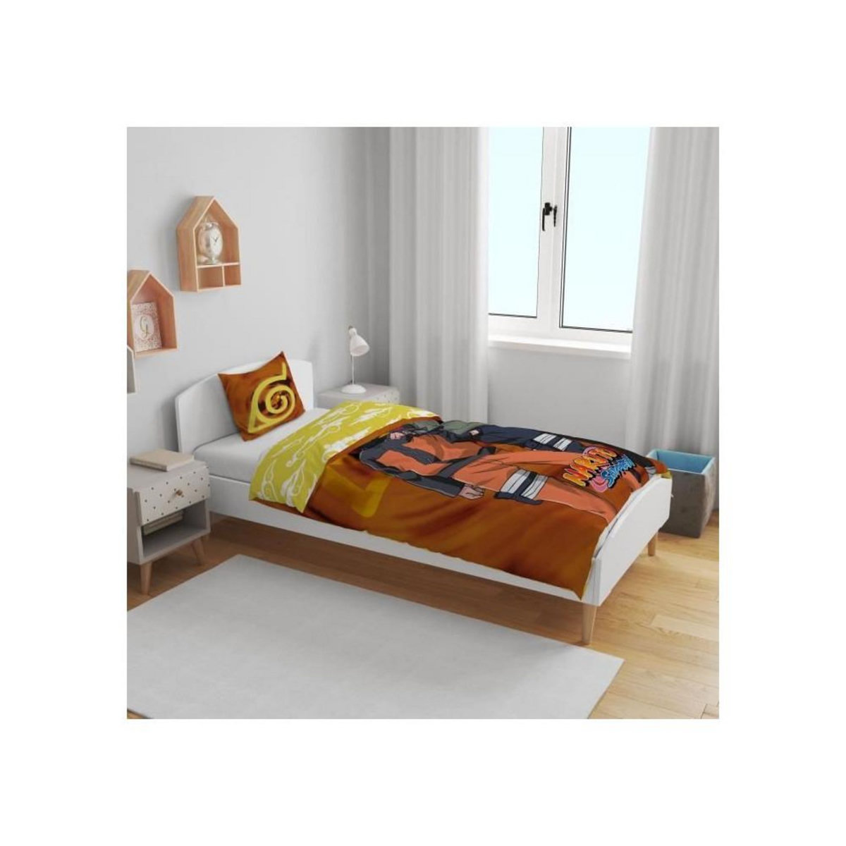 NARUTO Parure de lit - NARUTO - Naruto et Kakashi - Microfibre - 1 housse de couette 140 x 200 cm + 1 taie 63 x 63 cm