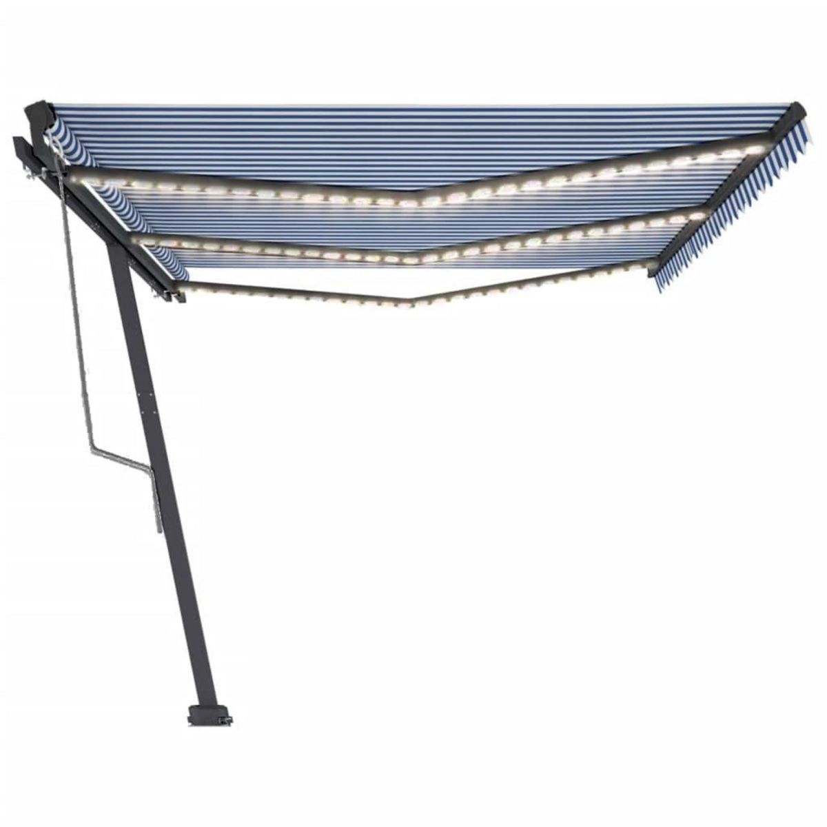 VIDAXL Auvent automatique capteur de vent/LED 600x300 cm Bleu et blanc