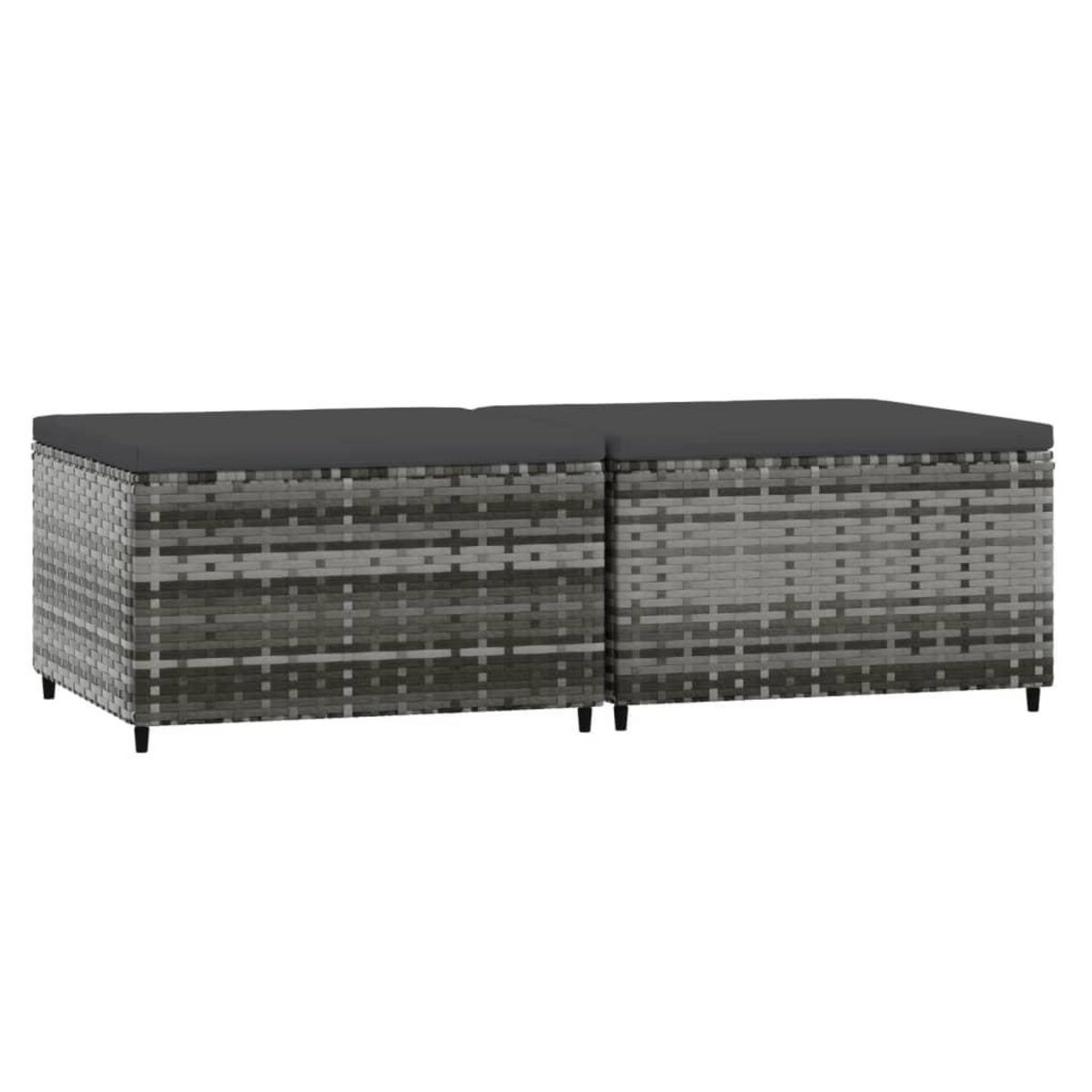 VIDAXL Repose-pieds de jardin et coussins lot de 2 gris resine tressee