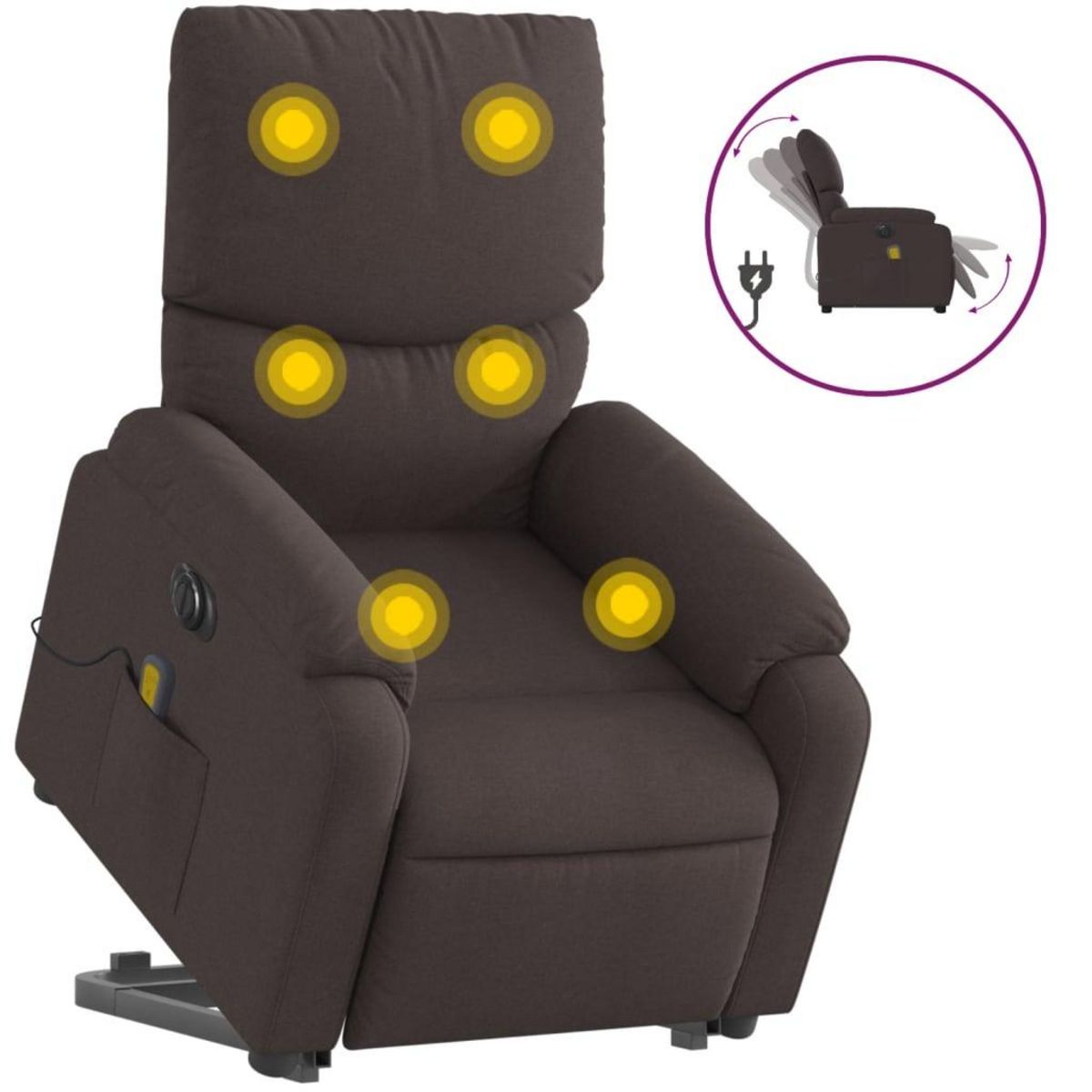 VIDAXL Fauteuil inclinable de massage electrique Marron fonce Tissu