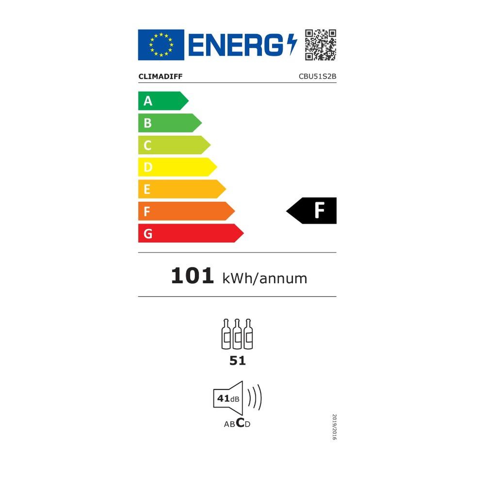 Voir la diapositive 2 : Climadiff Cave à vin de service encastrable 51 bouteilles - CBU51S2B