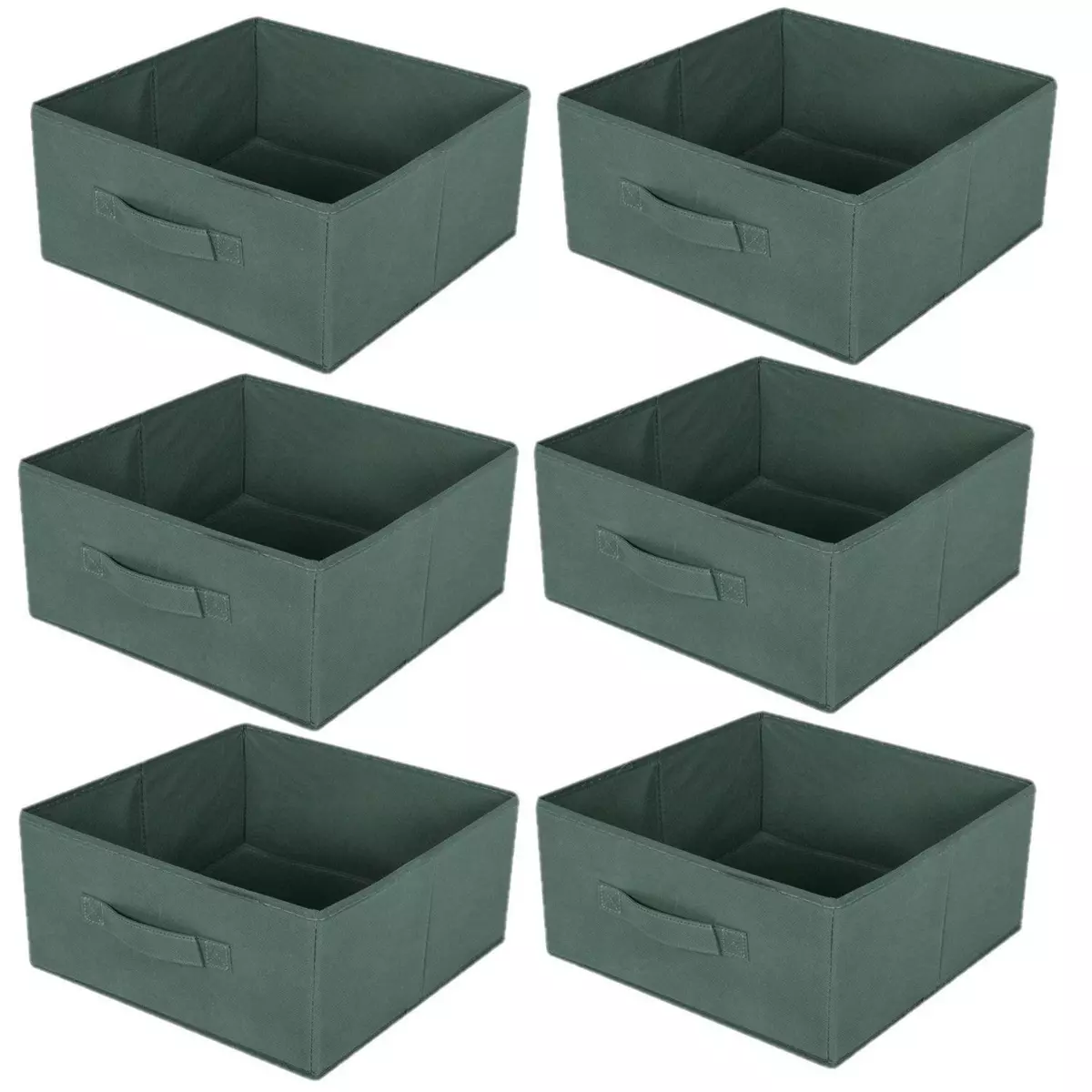 TOILINUX Lot de 6 boites de rangement pliables en tissus avec poignée - 30x30x15cm - Vert Romarin