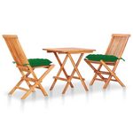 VIDAXL Ensemble de bistro 3 pcs avec coussins vert Bois de teck massif