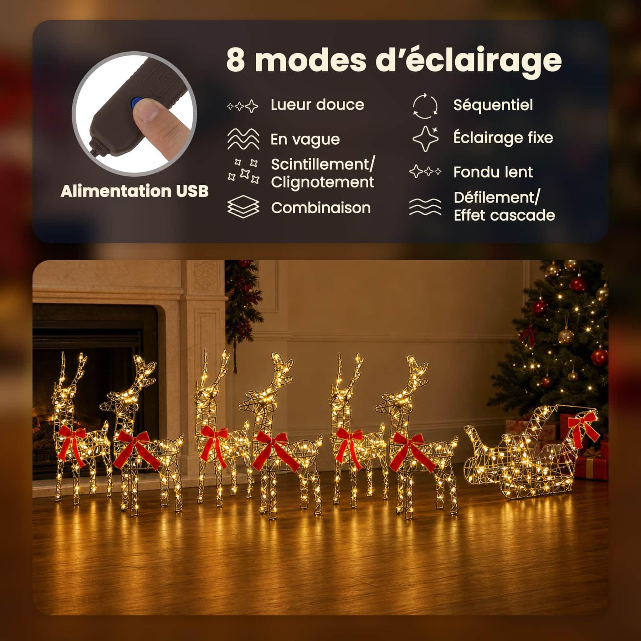 Voir la diapositive 4 : VIDAXL Renne de Noël avec traîneau 7 pc 760 LED Blanc chaud