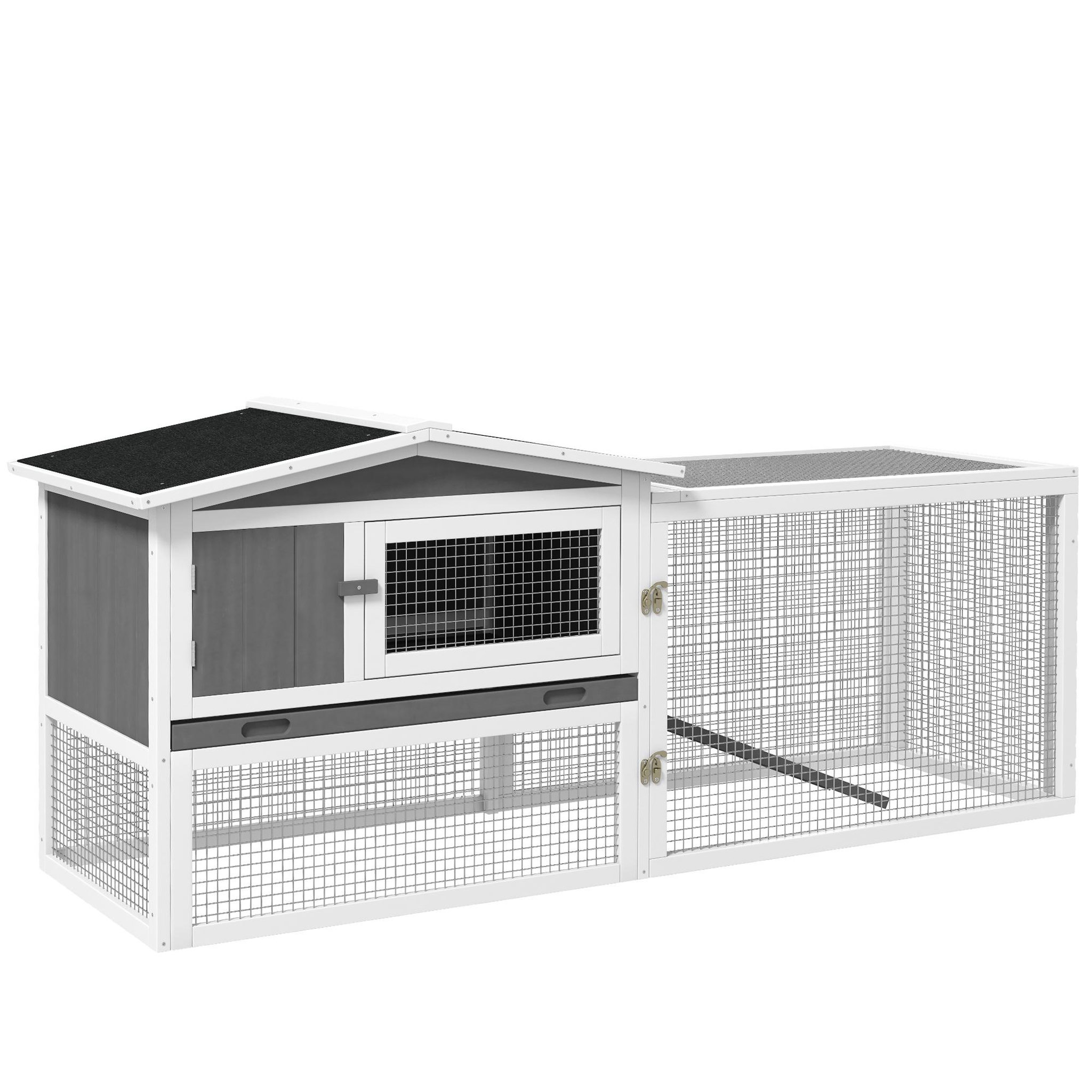 Voir la diapositive 5 : PAWHUT Clapier cage à lapins rongeurs 2 étages tiroir déjection enclos extérieur toit ouvrant bois sapin blanc gris