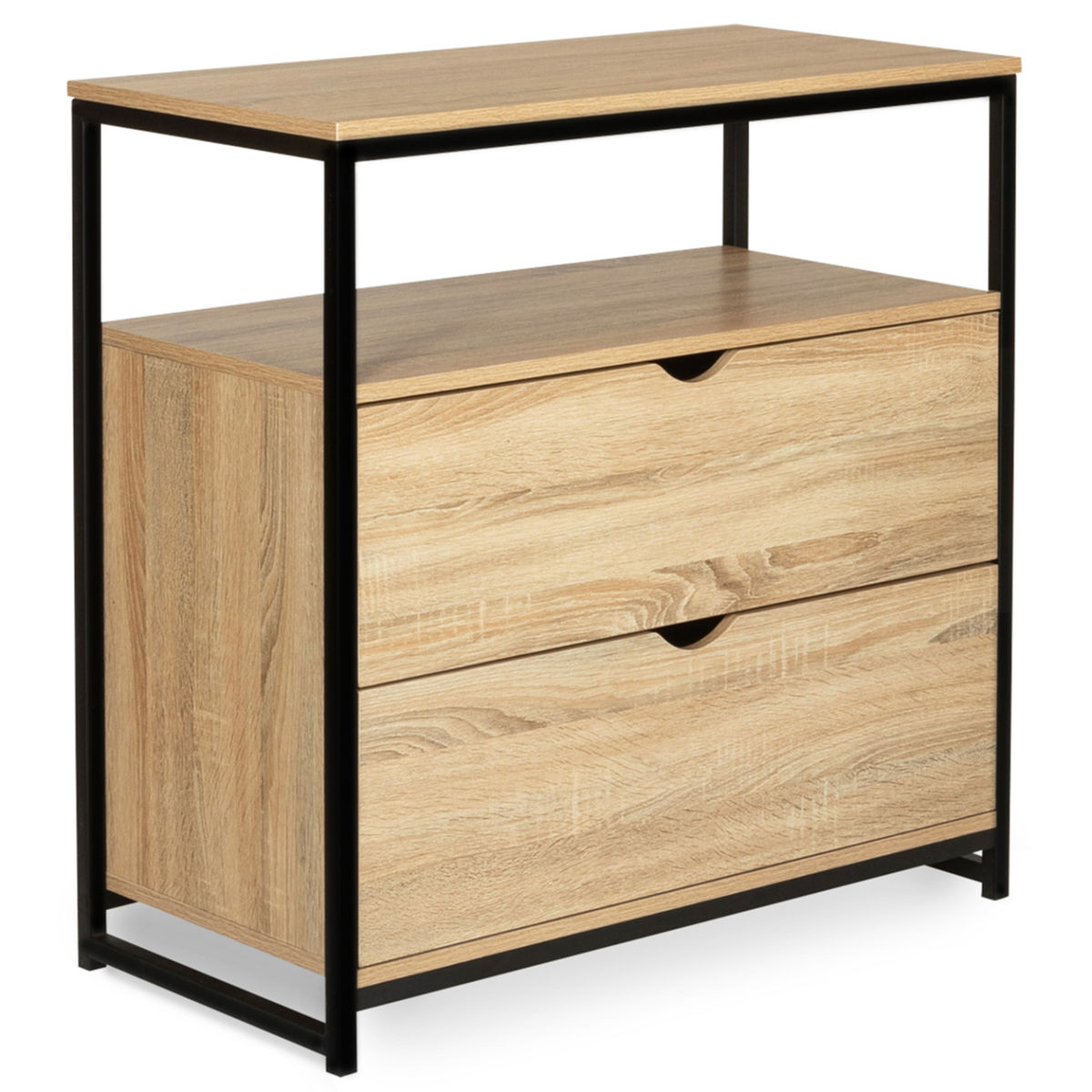 ID MARKET Commode 2 tiroirs DETROIT 80 cm design industriel avec étagère