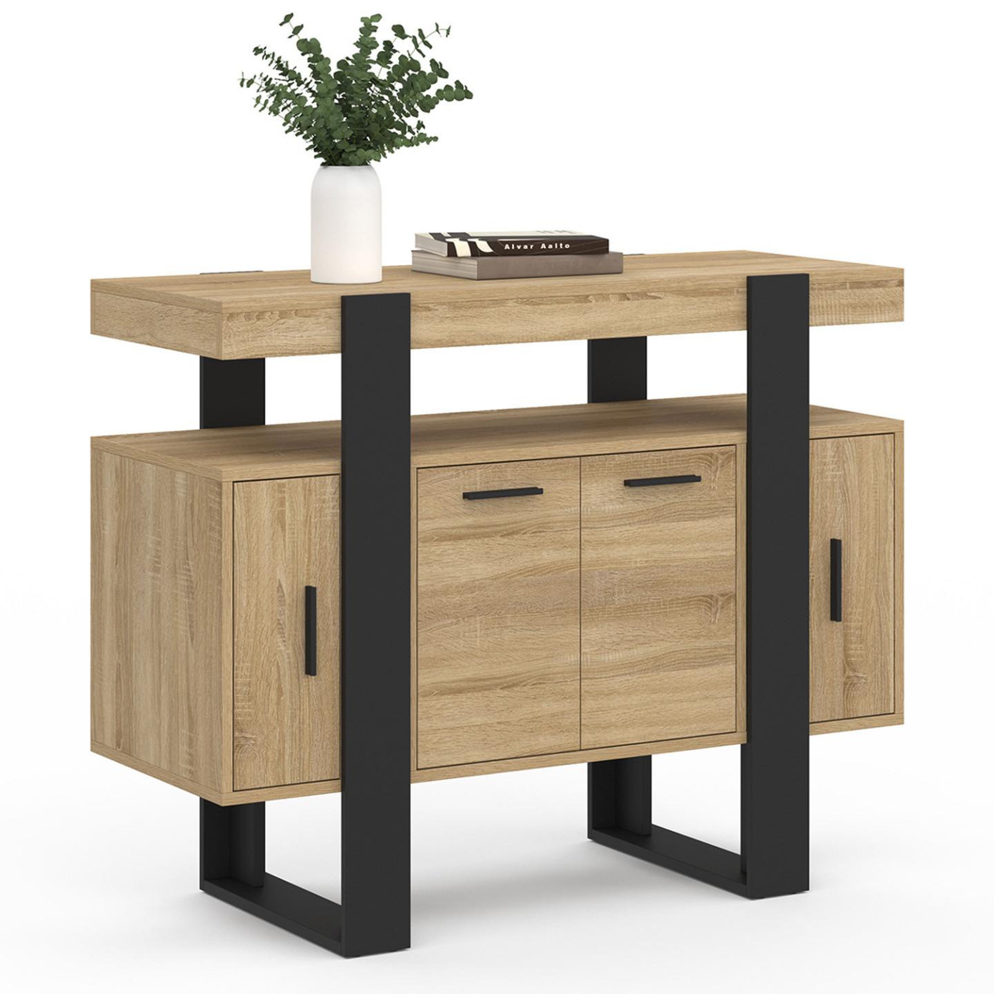 ID MARKET Buffet 100 cm phoenix 4 portes bois et noir