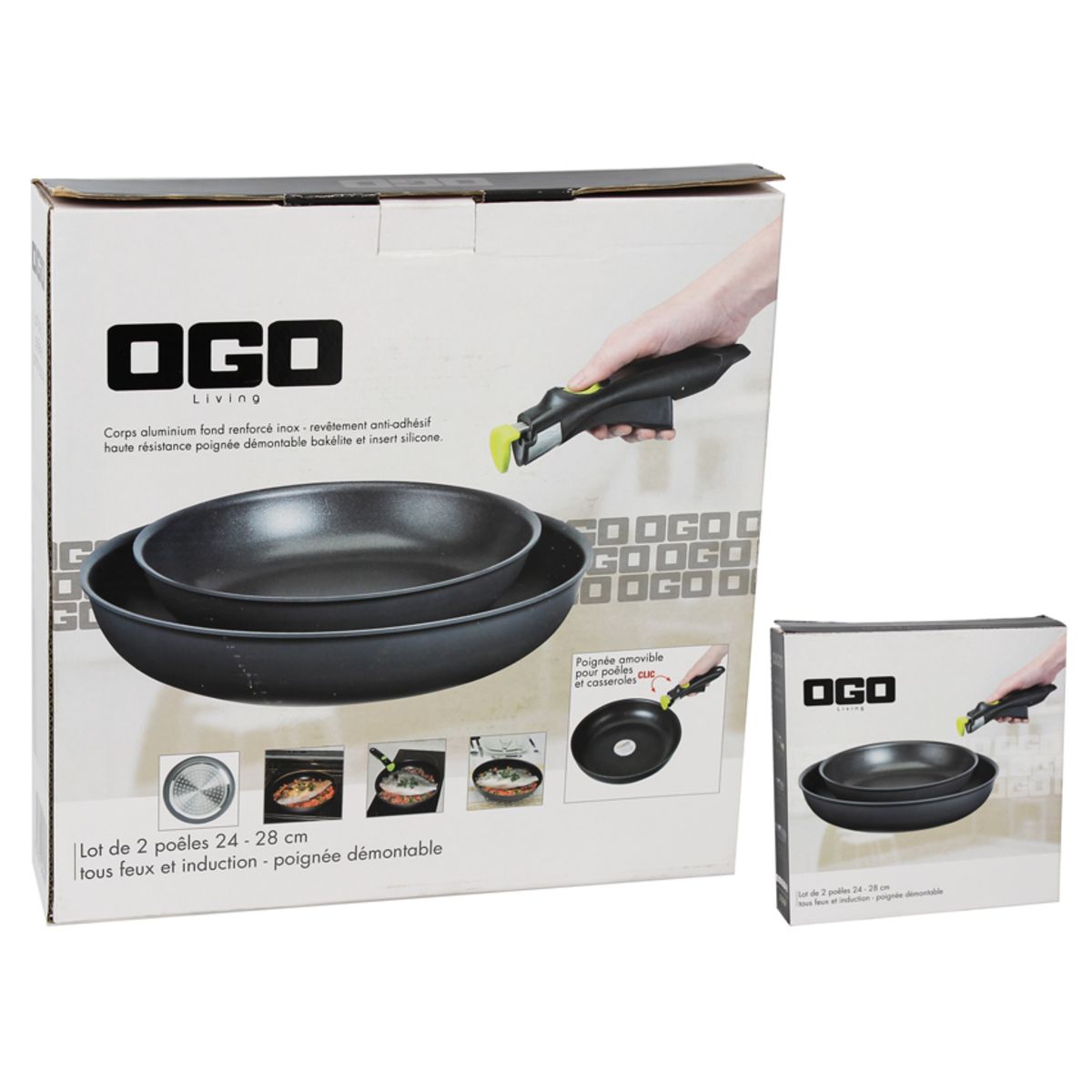 OGO LIVING Lot de 2 poeles 24/28 cm anthracite