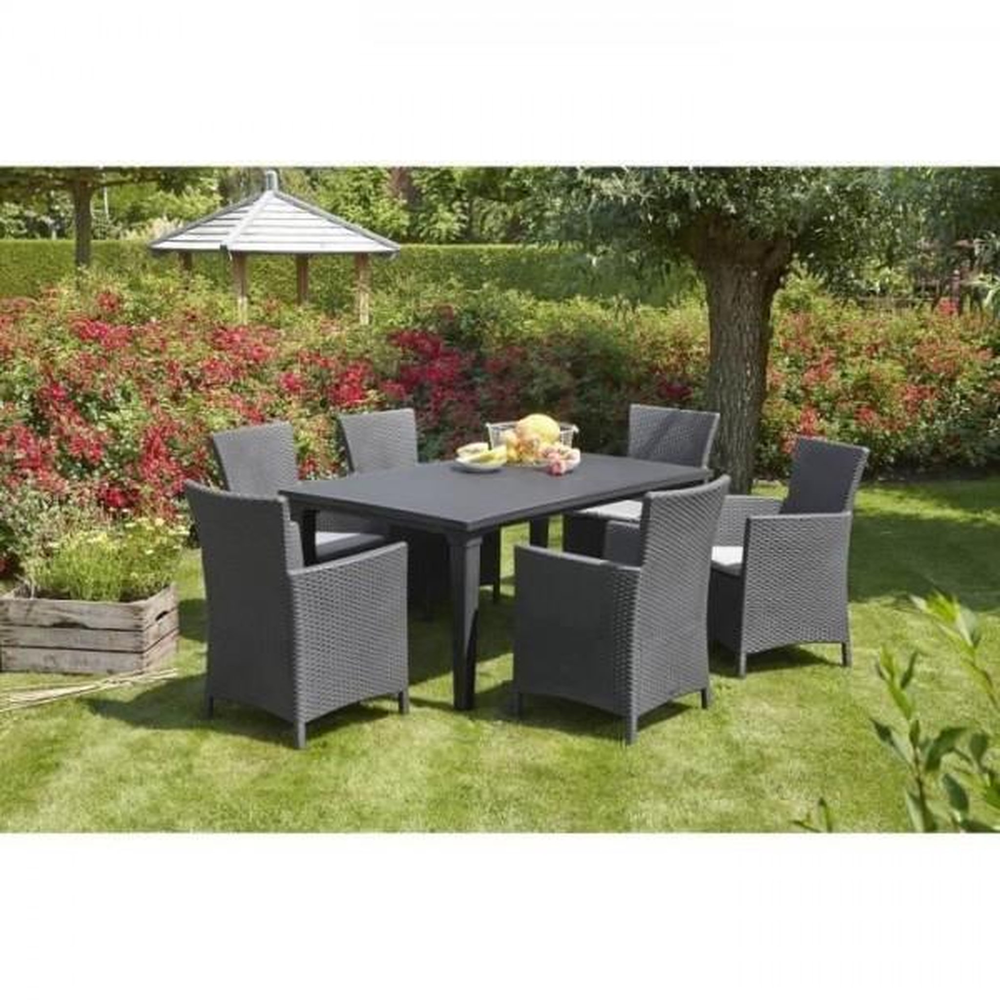Voir la diapositive 4 : ALLIBERT by KETER Fauteuil de jardin - Allibert by KETER - IOWA - En résine imitation rotin tressé - Coloris : gris graphite - Avec coussin