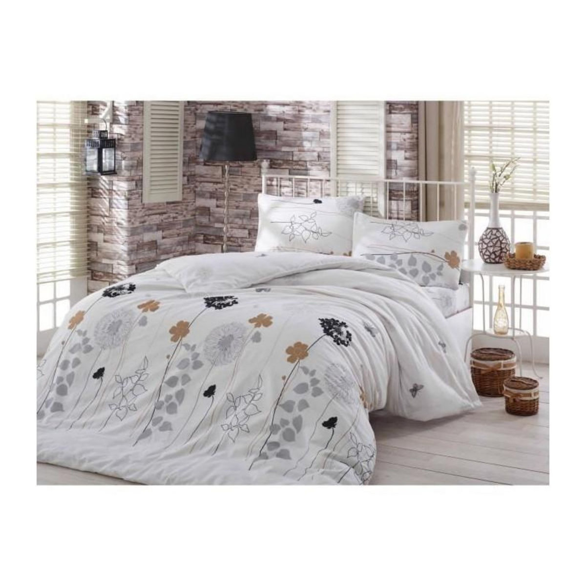 GENERIQUE Parure de lit - 1 housse de couette 220 x 240 cm + 2 taies d'oreiller 60 x 60 cm - 65% coton, 35% polyester - Blanc