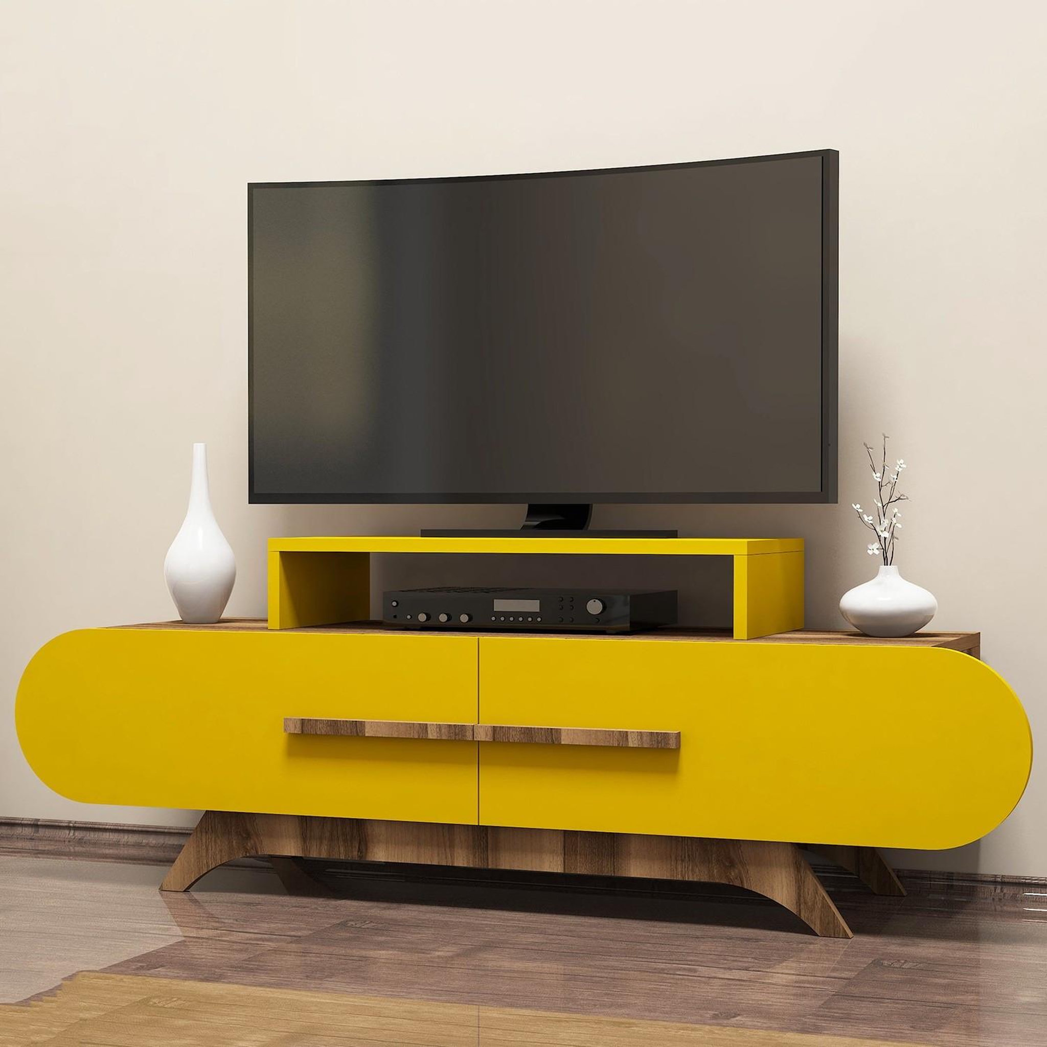 Voir la diapositive 2 : Habitat et Jardin Meuble tv en bois  rose  - 145 x 36 x 49 cm - noyerjaune