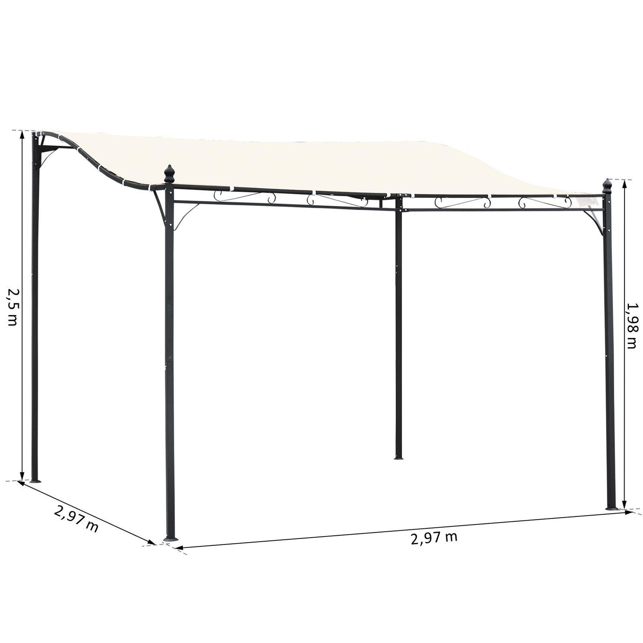 Voir la diapositive 3 : OUTSUNNY Pergola tonnelle de jardin auvent 2,97 x 2,97 m adossable métal noir polyester anti-UV beige