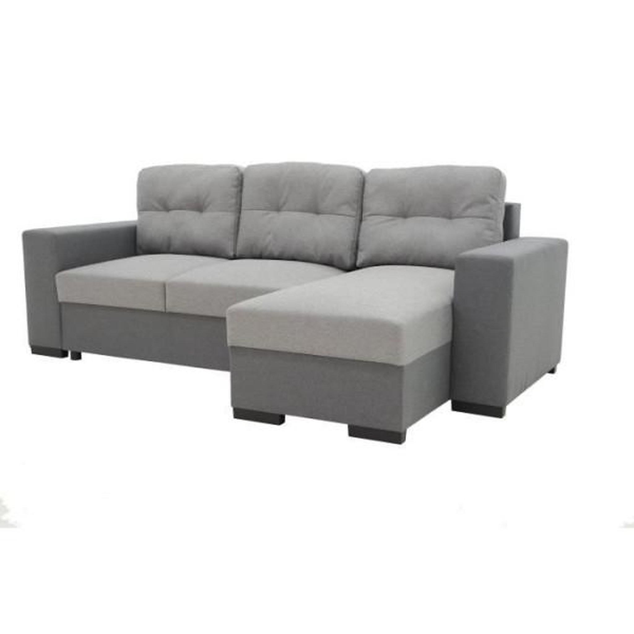 Voir la diapositive 6 : MARKET24 Canapé d'angle convertible réversible 3 places JAMES - L 245 x H 91 x P 139 cm - Coffre et 2 poufs - Anthracite et gris