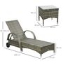 Voir la diapositive 3 : OUTSUNNY Lot de 2 transats bains de soleil grand confort : matelas, têtière, inclinaison réglable multipostions, accoudoirs, roulettes + table basse verre trempé résine tressée grise