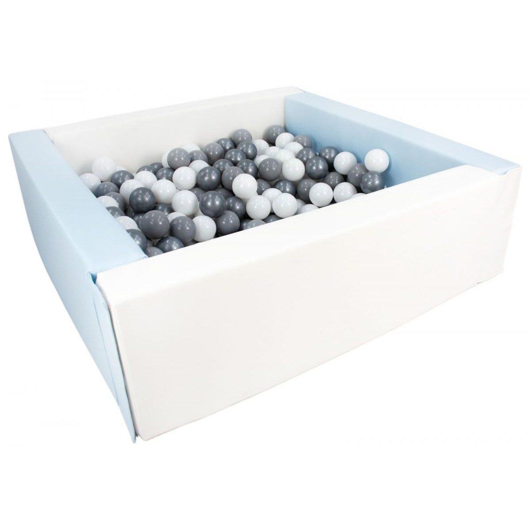 VELINDA Piscine à balles carrée avec 300 balles - blanc, bleu (pastel)/blanc, gris, argent