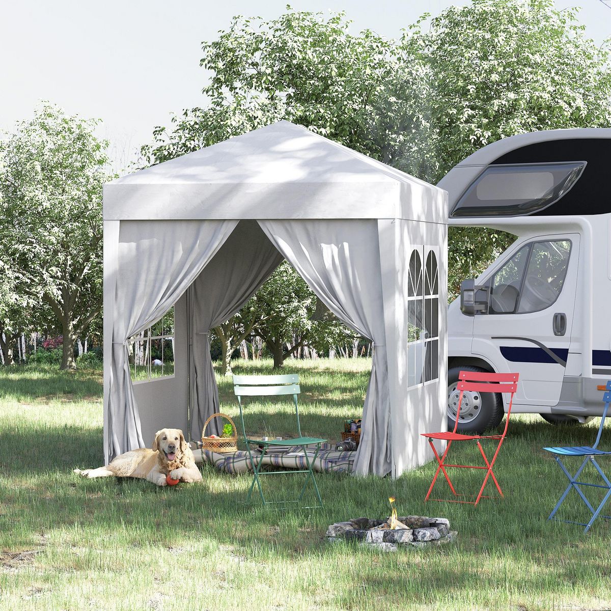 OUTSUNNY Tonnelle de jardin tente pliante barnum pop-up 2 x 2 m 4 parois latérales amovibles 2 fenêtres sac de transport pour camping, festival, plage, jardin, blanc