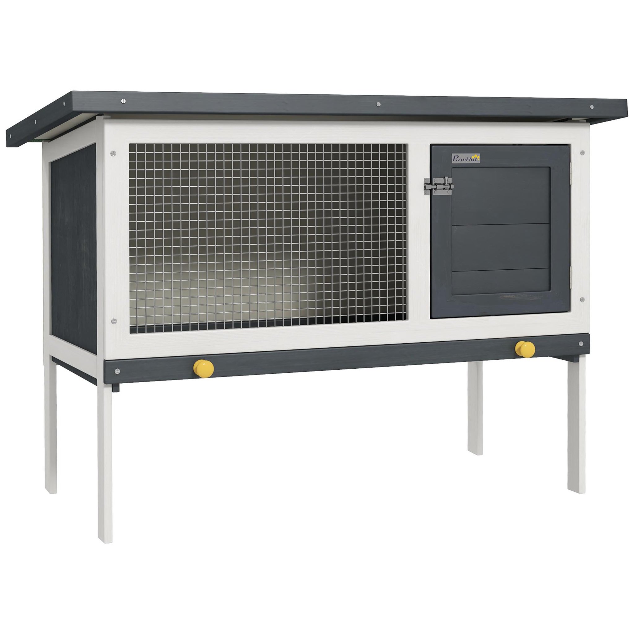 PAWHUT Clapier sur pied cage à lapin avec niche intérieure toit ouvrant porte verrouillable dim. 90l x 45l x 65h cm noir blanc vert