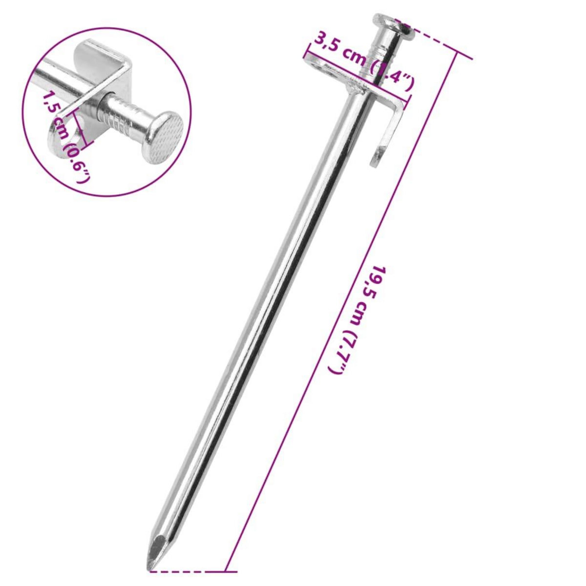 VIDAXL Piquets de tente 24 pcs 19,5 cm 8 mm acier galvanise