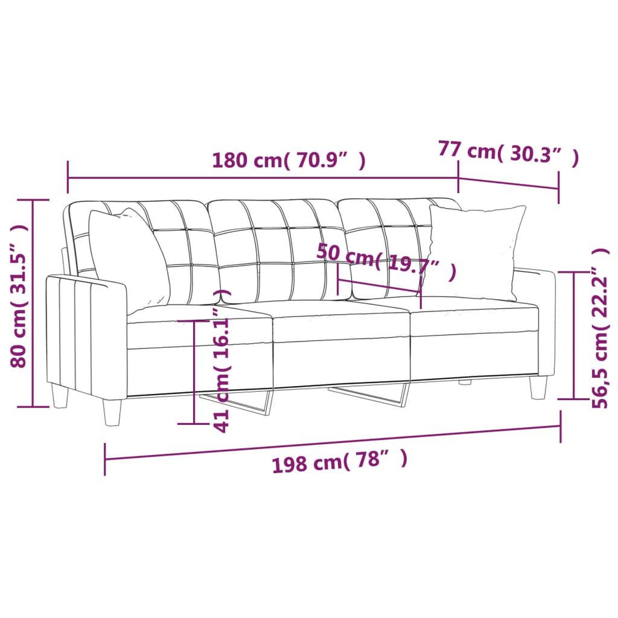 Voir la diapositive 6 : VIDAXL Canape 3 places avec oreillers decoratifs noir 180cm similicuir