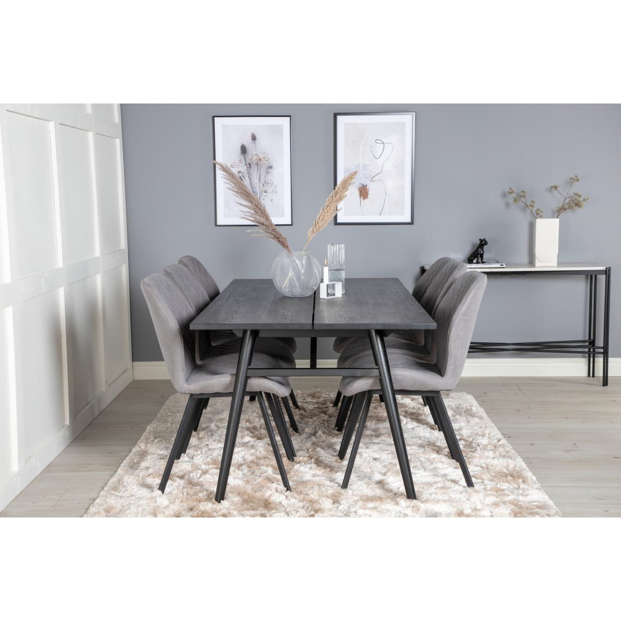 Voir la diapositive 6 : Paris Prix Ensemble table à manger extensible & 6 chaises  sleek & gemma  195-280cm noir & gris